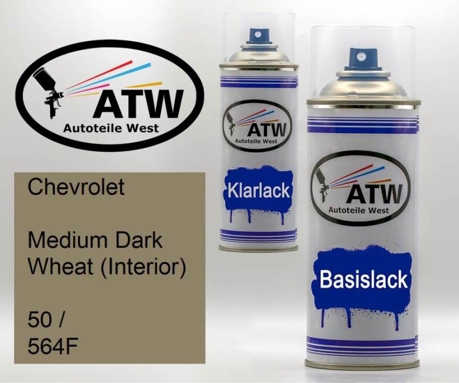 Chevrolet, Medium Dark Wheat (Interior), 50 / 564F: 400ml Sprühdose + 400ml Klarlack - Set, von ATW Autoteile West.